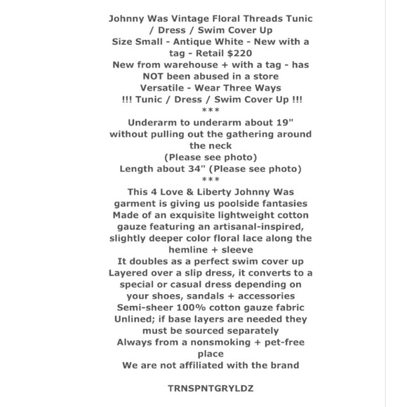 $220 Johnny Was Vintage Tunic Dress Small WEAR 3 WAYS Swim CoverUp Cotton Gauze - Picture 2 of 10